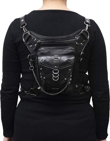 حقيبة جلد PU Fanny حقيبة متعددة الأغراض التكتيكية على الساق حقيبة يد Steampunk Retro دراجة نارية حقيبة سيدة عتيقة على الكتف والخصر والأرجل والفخذ in Kuwait