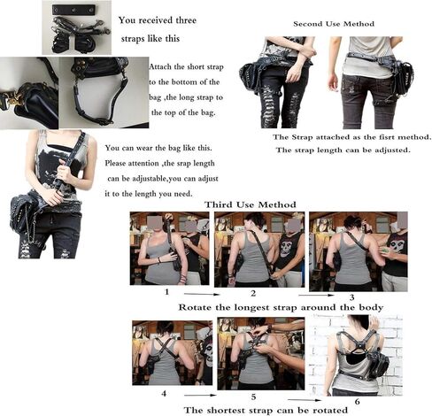 حقيبة جلد PU Fanny حقيبة متعددة الأغراض التكتيكية على الساق حقيبة يد Steampunk Retro دراجة نارية حقيبة سيدة عتيقة على الكتف والخصر والأرجل والفخذ in Kuwait