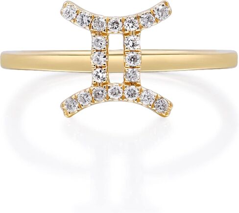 Gin & Grace Gemini Sun Sign Zodiac 14K Yellow Gold Natural White Diamond Ring for women | Ethically, authentically & organically sourced (Round-cut) shaped Diamond hand-crafted jewelry for her | Diamond Ring for women in Saudi Arabia