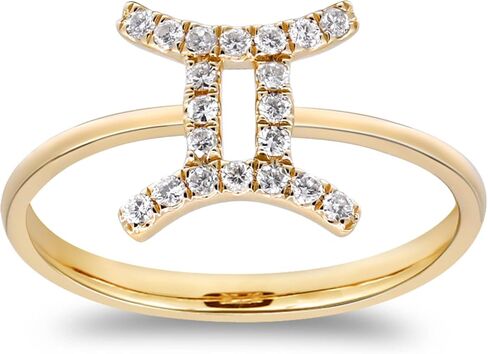 Gin & Grace Gemini Sun Sign Zodiac 14K Yellow Gold Natural White Diamond Ring for women | Ethically, authentically & organically sourced (Round-cut) shaped Diamond hand-crafted jewelry for her | Diamond Ring for women in Saudi Arabia