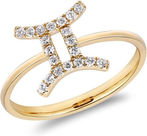 Gin & Grace Gemini Sun Sign Zodiac 14K Yellow Gold Natural White Diamond Ring for women | Ethically, authentically & organically sourced (Round-cut) shaped Diamond hand-crafted jewelry for her | Diamond Ring for women in Saudi Arabia