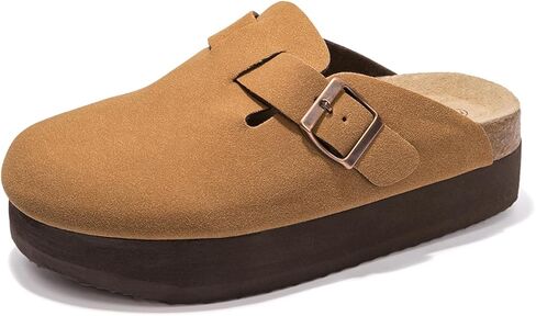 Women's Suede Clogs Cork Footbed Sandals Comfort Platform Mules with Arch Support Adjustable Buckle Slip On Slippers in Saudi Arabia