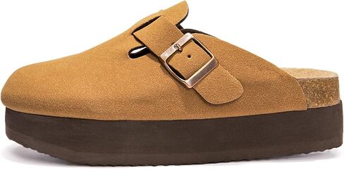 Women's Suede Clogs Cork Footbed Sandals Comfort Platform Mules with Arch Support Adjustable Buckle Slip On Slippers in Saudi Arabia