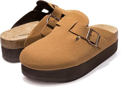 Women's Suede Clogs Cork Footbed Sandals Comfort Platform Mules with Arch Support Adjustable Buckle Slip On Slippers in Saudi Arabia