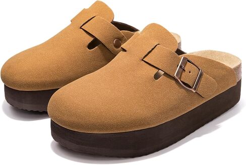 Women's Suede Clogs Cork Footbed Sandals Comfort Platform Mules with Arch Support Adjustable Buckle Slip On Slippers in Saudi Arabia