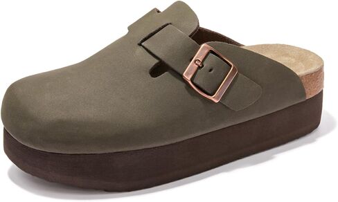 Women's Suede Clogs Cork Footbed Sandals Comfort Platform Mules with Arch Support Adjustable Buckle Slip On Slippers in Saudi Arabia