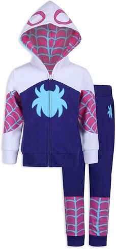 طقم سويت شيرت وسروال بغطاء للرأس بسحاب من Marvel Girls Spider-Gwen Ghost Spider للأطفال الصغار - أرجواني/أبيض in Kuwait