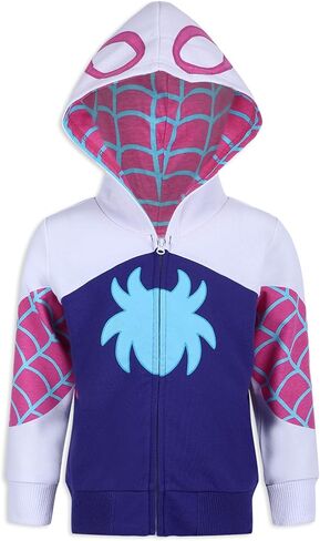 طقم سويت شيرت وسروال بغطاء للرأس بسحاب من Marvel Girls Spider-Gwen Ghost Spider للأطفال الصغار - أرجواني/أبيض in Kuwait