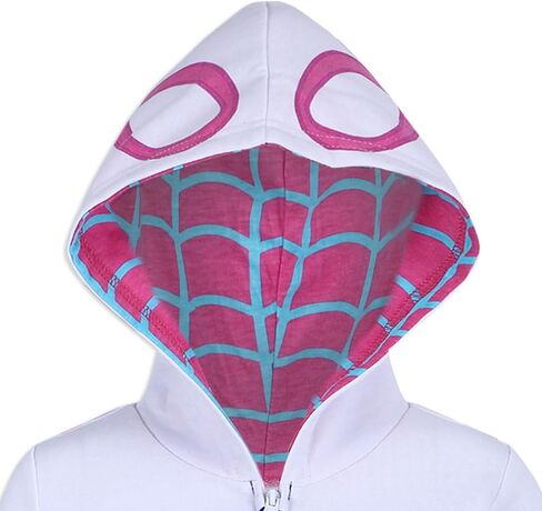 طقم سويت شيرت وسروال بغطاء للرأس بسحاب من Marvel Girls Spider-Gwen Ghost Spider للأطفال الصغار - أرجواني/أبيض in Kuwait