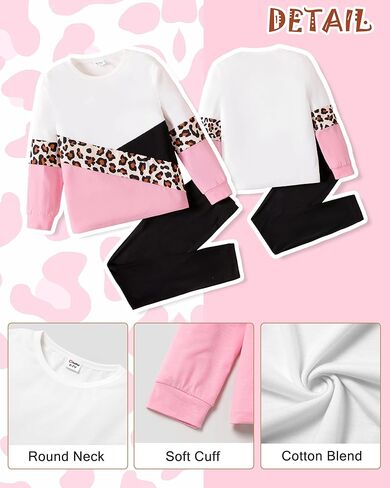 PATPAT Little Girls Clothes Crew Neck Leopard Color Block Sweatshirt and Leggings Girls Outfits Size 4-14Y in Kuwait