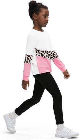 PATPAT Little Girls Clothes Crew Neck Leopard Color Block Sweatshirt and Leggings Girls Outfits Size 4-14Y in Kuwait