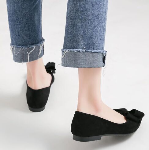 SAILING LU Bow-Knot Ballet Flats Womens Pointy Toe Flat Shoes Suede Dress Shoes Wear to Work Slip On Moccasins in Saudi Arabia