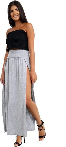 OgLuxe Womens Double Split Maxi Long Skirt Ladies Plain Basic Two Side Slit 4-22 in Saudi Arabia