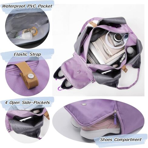 Small Gym Bag for Women with Shoe Compartment & Wet Pocket Sports Travel Duffel Bag,Yoga Gym Totes With Mat Holder,Waterproof Carry On Weekender Overnight Bag (Navy) in Kuwait