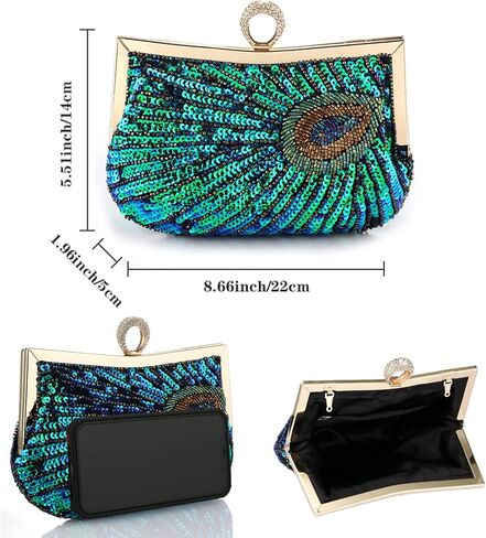 Rkrouco Peacock Evening Clutch Beaded Sequins Party Wedding Purse. in Saudi Arabia