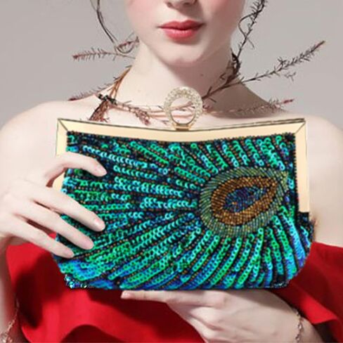 Rkrouco Peacock Evening Clutch Beaded Sequins Party Wedding Purse. in Saudi Arabia