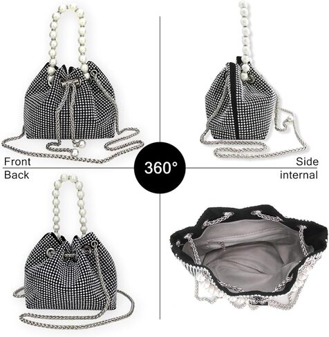 حقيبة يد من iSamzan للسهرات للنساء بحجر الراين البراق واللؤلؤ ومحفظة فضية للحفلات والنوادي وحفلات الزفاف وحفلات الكوكتيل in Kuwait