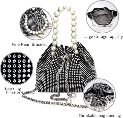 حقيبة يد من iSamzan للسهرات للنساء بحجر الراين البراق واللؤلؤ ومحفظة فضية للحفلات والنوادي وحفلات الزفاف وحفلات الكوكتيل in Kuwait