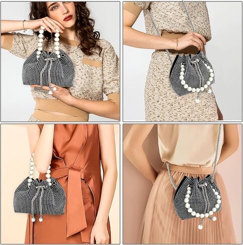 حقيبة يد من iSamzan للسهرات للنساء بحجر الراين البراق واللؤلؤ ومحفظة فضية للحفلات والنوادي وحفلات الزفاف وحفلات الكوكتيل in Kuwait