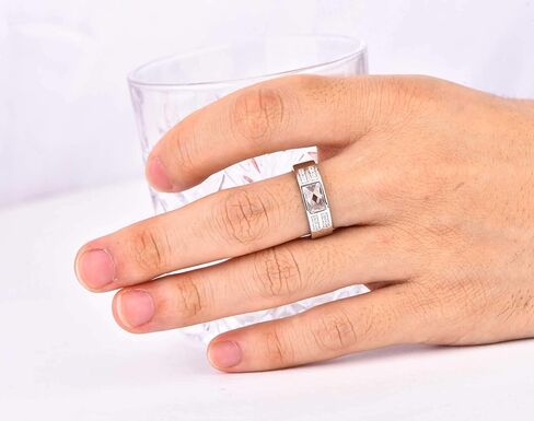 YL Men's Wedding Band Engagement Ring 925 Sterling Silver 5x7.8mm Flat Cut Black Zirconia Ring Anniversary Jewelry in Kuwait