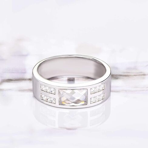 YL Men's Wedding Band Engagement Ring 925 Sterling Silver 5x7.8mm Flat Cut Black Zirconia Ring Anniversary Jewelry in Kuwait