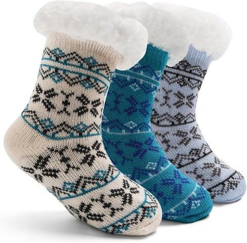 Boys Winter Fuzzy Socks for Kids Boys Warm Fluffy Socks Thick Thermal Floor Socks with Grips for Home 3 Pack in Kuwait