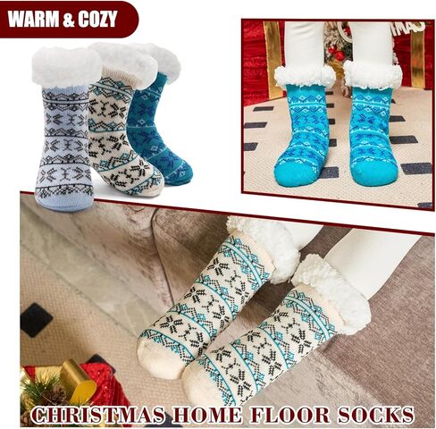 Boys Winter Fuzzy Socks for Kids Boys Warm Fluffy Socks Thick Thermal Floor Socks with Grips for Home 3 Pack in Kuwait