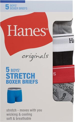 Hanes boys Boxer Briefs, Moisture-wicking Cotton Stretch Underwear, Assorted 5-pack in Kuwait