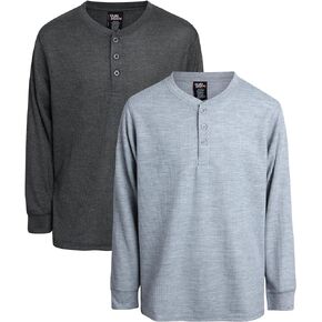 قميص Quad Seven للأولاد - قطعتان من تي شيرت حراري بأكمام طويلة ورقبة على شكل حرف V أو Henley - قميص أساسي للأولاد (8-18)