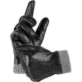 EGSSHOP Winter Warm Genuine Leather Gloves, Cashmere Lined Driving Motorcycle Gloves for Men