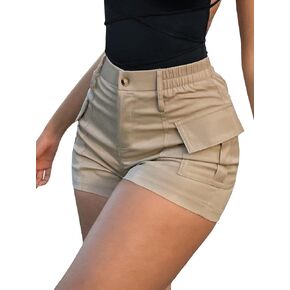 شورت نسائي كاجوال عالي الخصر من COZYEASE مع جيوب، شورت مرن ملائم للشارع in Kuwait