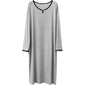ASHER FASHION Mens Nightgown Henley Nightshirt for Sleeping Long Sleeve Big and Tall Nightwear, Loose Kaftan Sleepwear