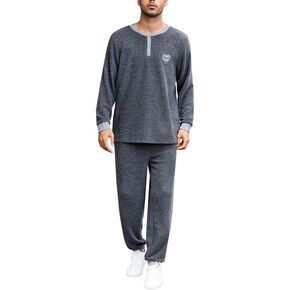 U2SKIIN Mens Henley Collar Pajama Set Long Sleeve Pajamas for Men loungewear Casual Sleepwear Pjs Set