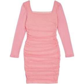 SOLY HUX Girl's Square Neck Long Sleeve Ruched Bodycon Mini Dress