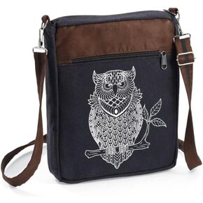 Canvas Crossbody Bag, Hippie Purse Handbag For Women, Top Zip Closure & Pockets, Adjustable and Removable Strap, 9 ½"W x 12"H
