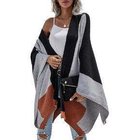 HZSONNE المرأة بوهو الجاموس منقوشة المعطف الباشمينا شال التفاف الرأس سترة سترة مفتوحة الجبهة الشتاء بطانية معطف in Kuwait