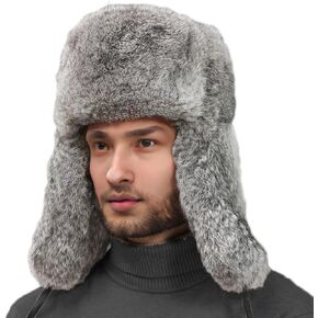 Valpeak Mens Fur Hat Rabbit Fur Russian Ushanka Hats Earflap Trapper Hat for Winter in Kuwait
