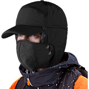Winter Trapper Hat for Men, 3-in-1 Warm Hat with Ear Flaps & Removable Windproof Mask, Cold Weather Ushanka Hat for Outdoor Skiing Cycling Hunting Fishing Black in Kuwait