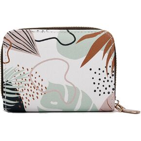 PELURO Leaf and Flower Pattern Zipper Coin Purse Card Case with 11 Slots for Girls Women in Kuwait
