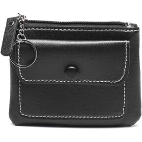 Fashionable Zippered Card Holder Wallet with Keyring - Double layer Coin Purse for Men Women-Black in Kuwait