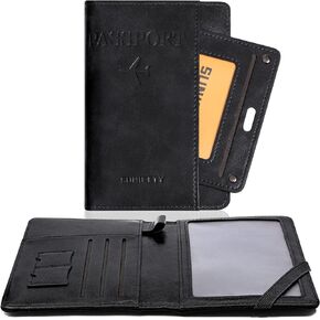 YINHEXI RFID Blocking Passport Holder & Vaccine Card Combo, Leather Travel Wallet for Women and Men, Secure Organizer for Documents and Cards