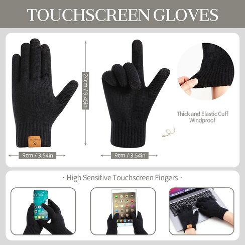Coolprince Mens Winter Beanie Hat Long Scarf Touchscreen Gloves Set with Fleece Lined Warm Knit Skull Caps Neck for Men Women in Saudi Arabia