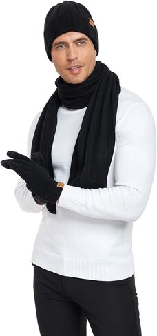 Coolprince Mens Winter Beanie Hat Long Scarf Touchscreen Gloves Set with Fleece Lined Warm Knit Skull Caps Neck for Men Women in Saudi Arabia