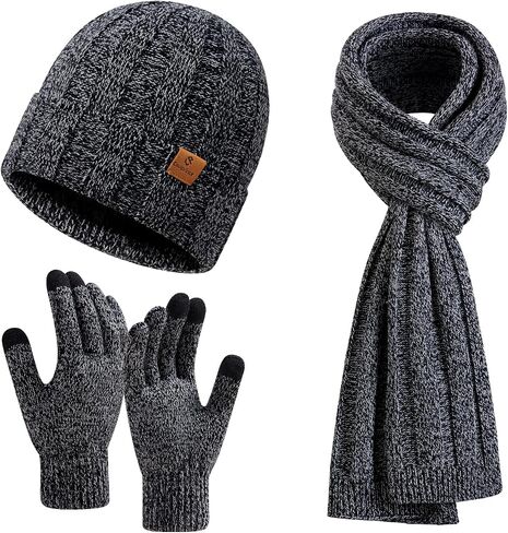 Coolprince Mens Winter Beanie Hat Long Scarf Touchscreen Gloves Set with Fleece Lined Warm Knit Skull Caps Neck for Men Women in Saudi Arabia