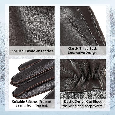 EGSSHOP Winter Warm Genuine Leather Gloves, Cashmere Lined Driving Motorcycle Gloves for Men in Kuwait