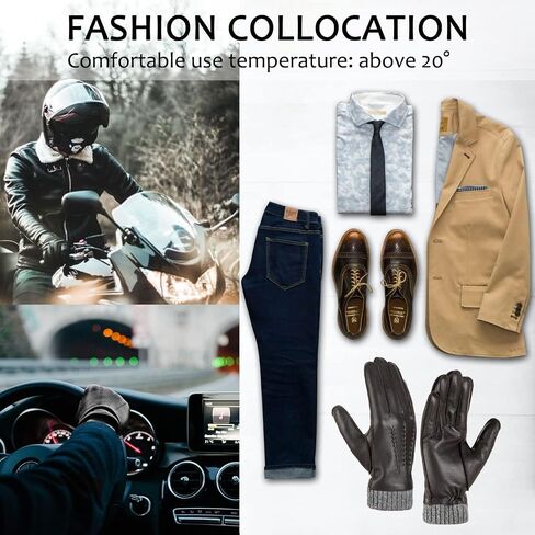EGSSHOP Winter Warm Genuine Leather Gloves, Cashmere Lined Driving Motorcycle Gloves for Men in Kuwait
