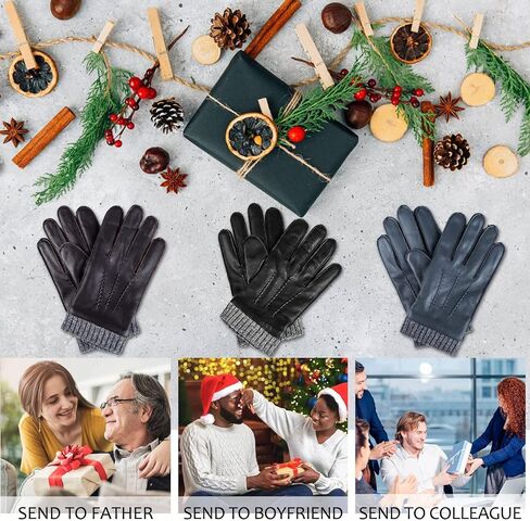 EGSSHOP Winter Warm Genuine Leather Gloves, Cashmere Lined Driving Motorcycle Gloves for Men in Kuwait