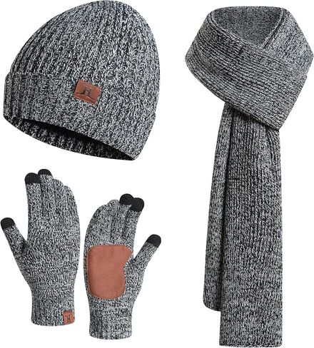 JTJFIT 3PCS In 1 Winter Warm Knit Beanie Hat+Long Scarf+Touchscreen Gloves Set with Knit Fleece Lined for Men in Saudi Arabia