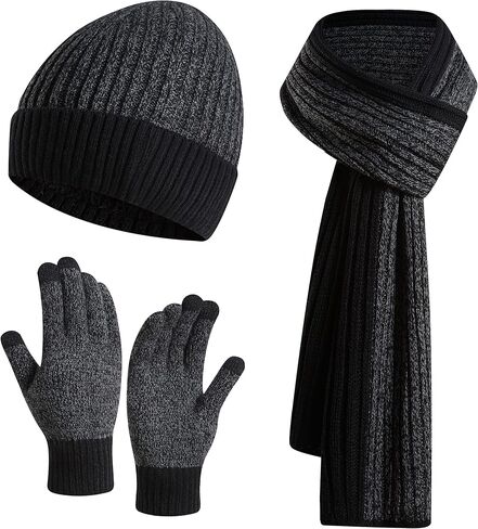 JTJFIT 3PCS In 1 Winter Warm Knit Beanie Hat+Long Scarf+Touchscreen Gloves Set with Knit Fleece Lined for Men in Saudi Arabia