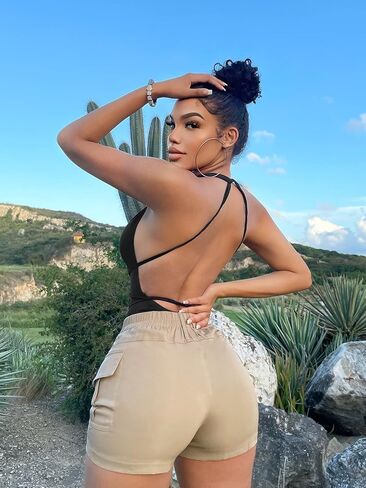 شورت نسائي كاجوال عالي الخصر من COZYEASE مع جيوب، شورت مرن ملائم للشارع in Kuwait